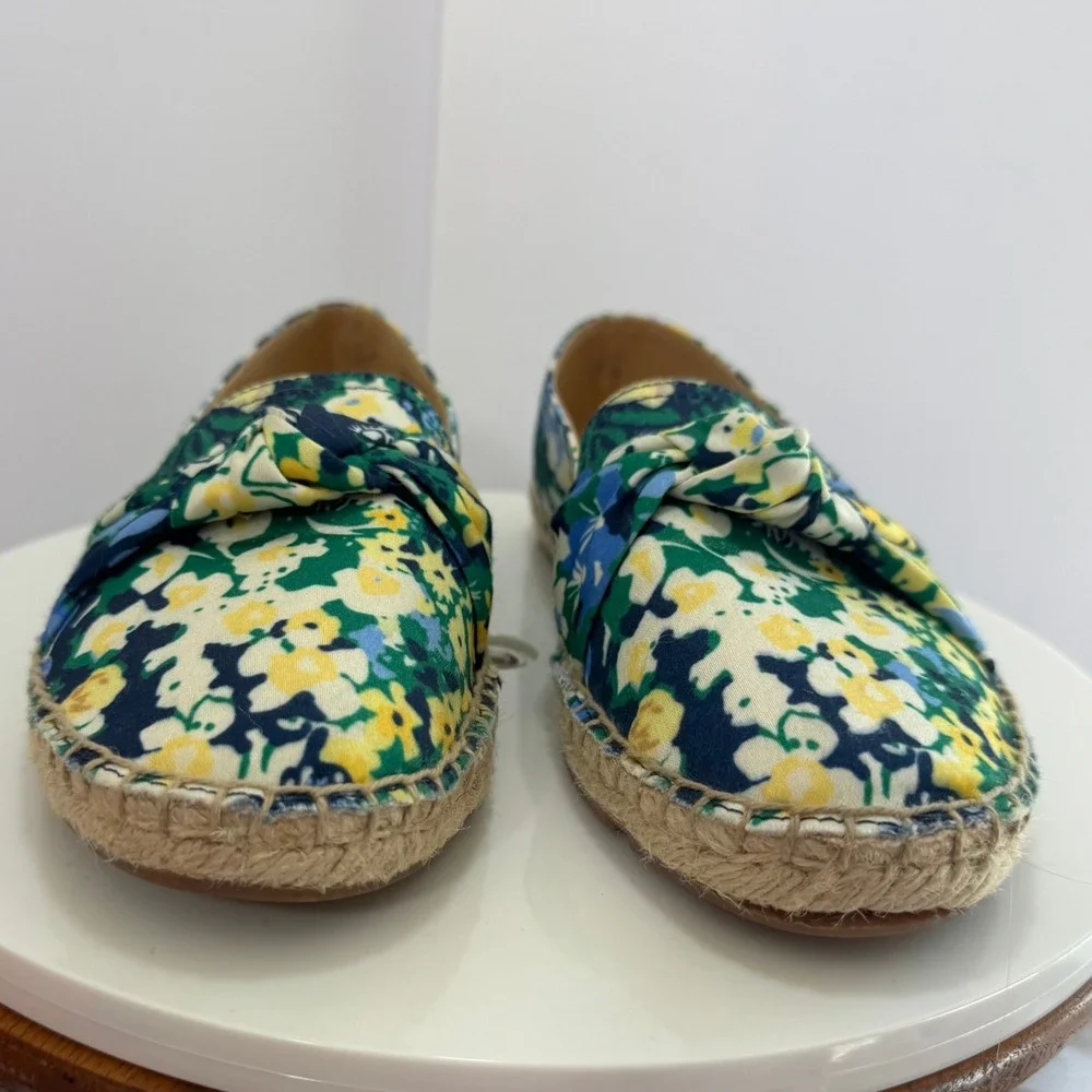 Talbots Womens Floral Canvas Espadrille Loafers Green Blue Yellow Bow 6.5